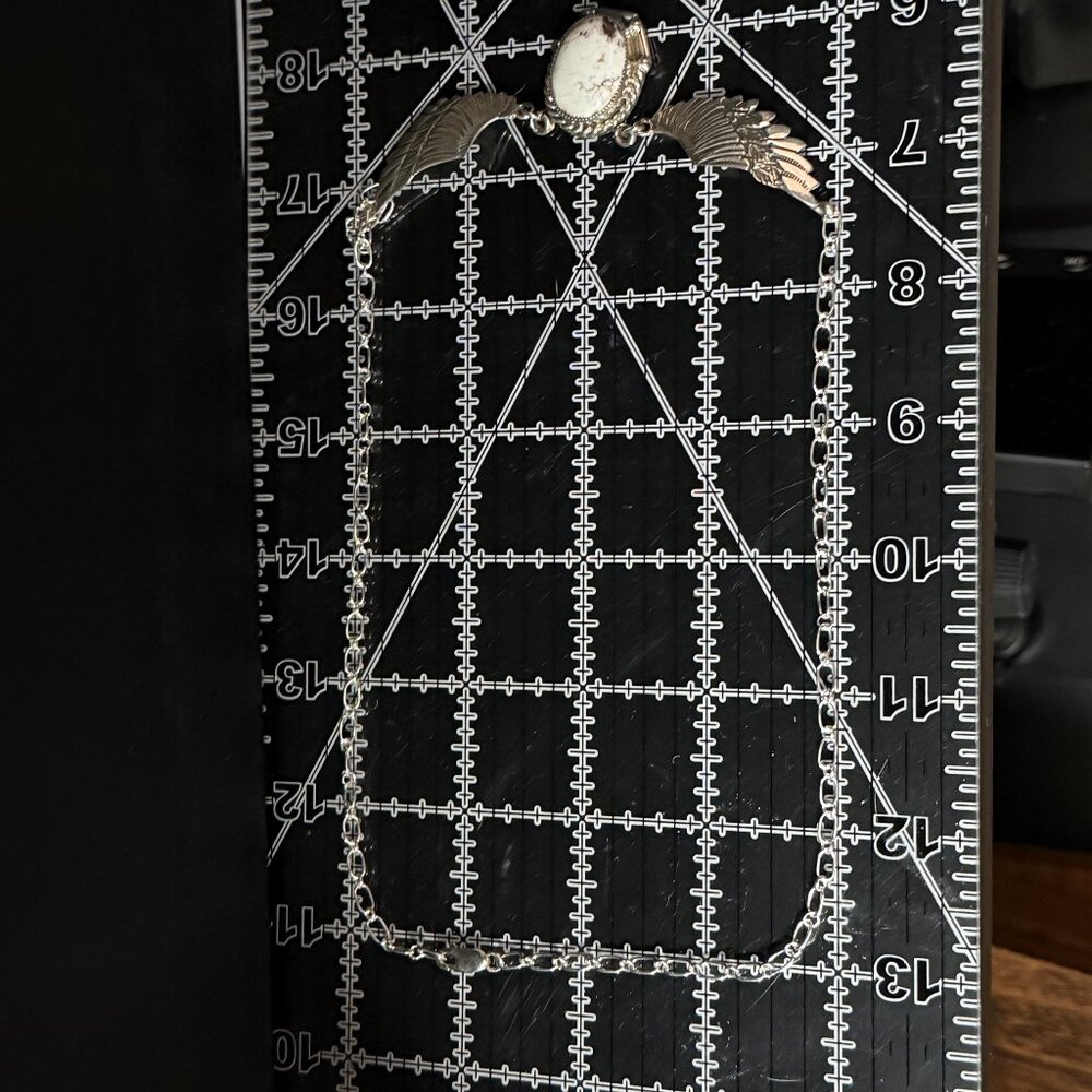 White Buffalo Turquoise and Sterling Silver Pendant Necklace by Running Bear - Picture 6 of 7